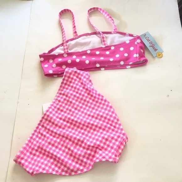 Cat & Jack Girls Pink Gingham Spots Polka Dots Bandeau Bikini Set Sz XXL (16-18) - Picture 2 of 14